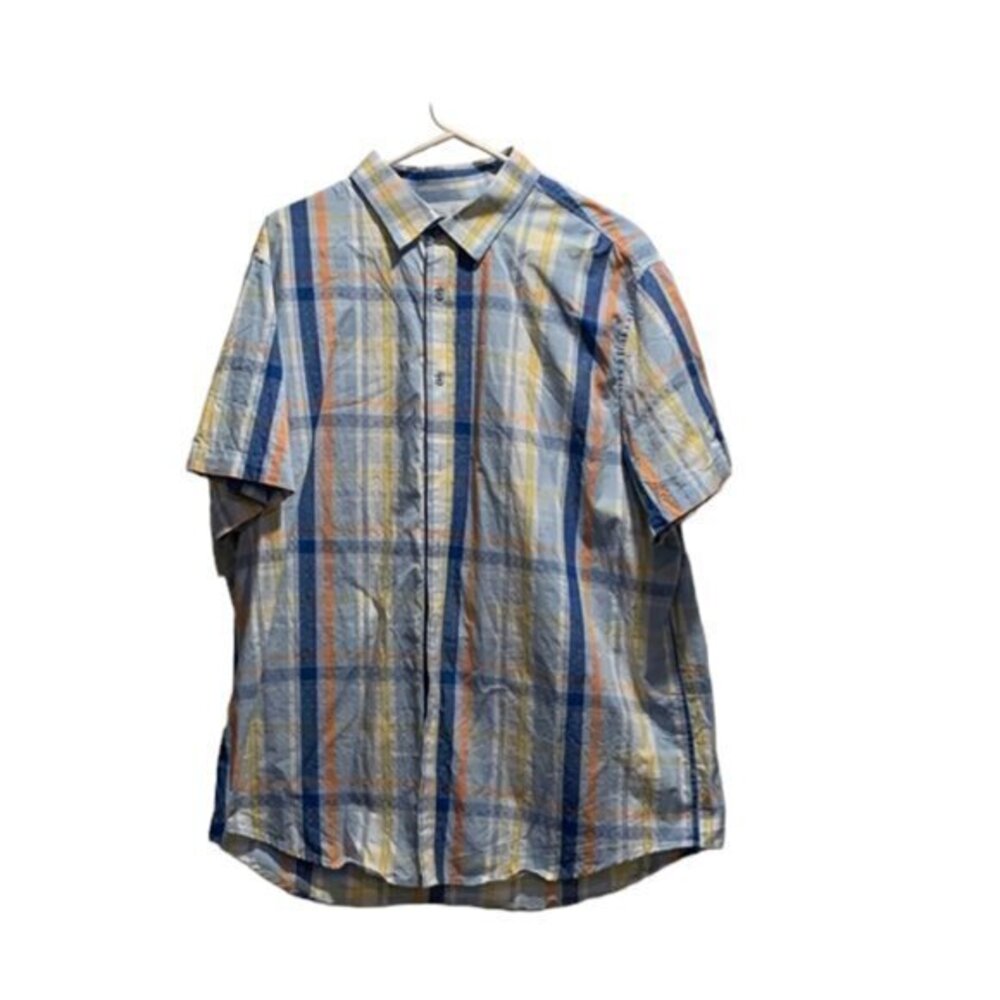Men's Club Room Macy's Blue Plaid Button Down Shirt Size XXL EUC #1649